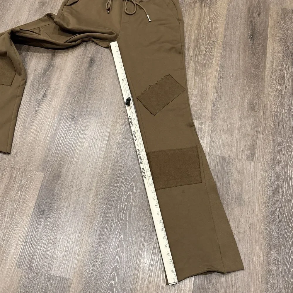 Valabasas Sweatpants Mens Large Brown Stacked Flare Pants Sweats Streetwear - Picture 6 of 10